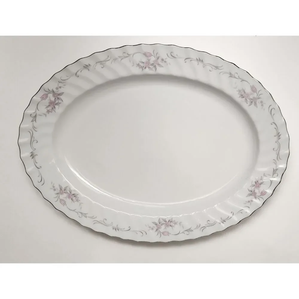 Gold Standard White Silver & Pink /1 Round & 3 Oval Serving Platter